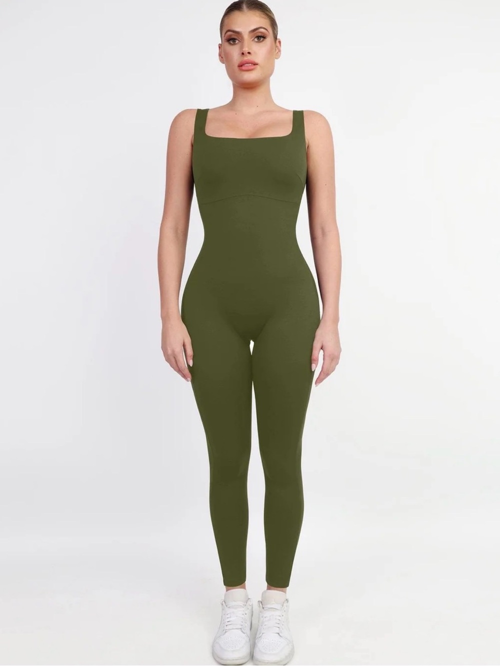 Popilush olive green Square Neck Shapewear Jumpsuit S